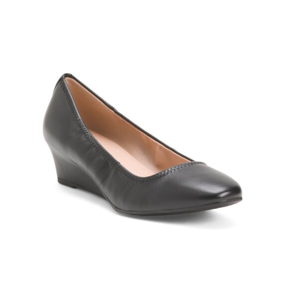 COLE HAAN Black Croco Leather Marta Wedge Comfort Pumps - Picture 1 of 2